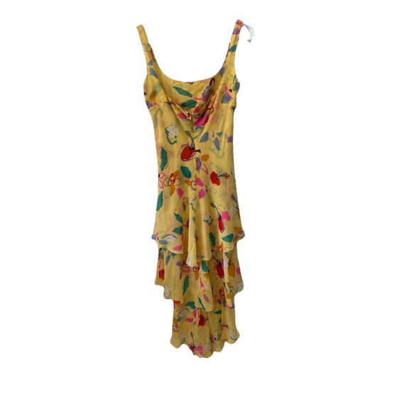 Vintage Gai Mattiolo Y2K Yellow Floral 100% Silk Midi Dress Fairy core Sz Small - Picture 8 of 10